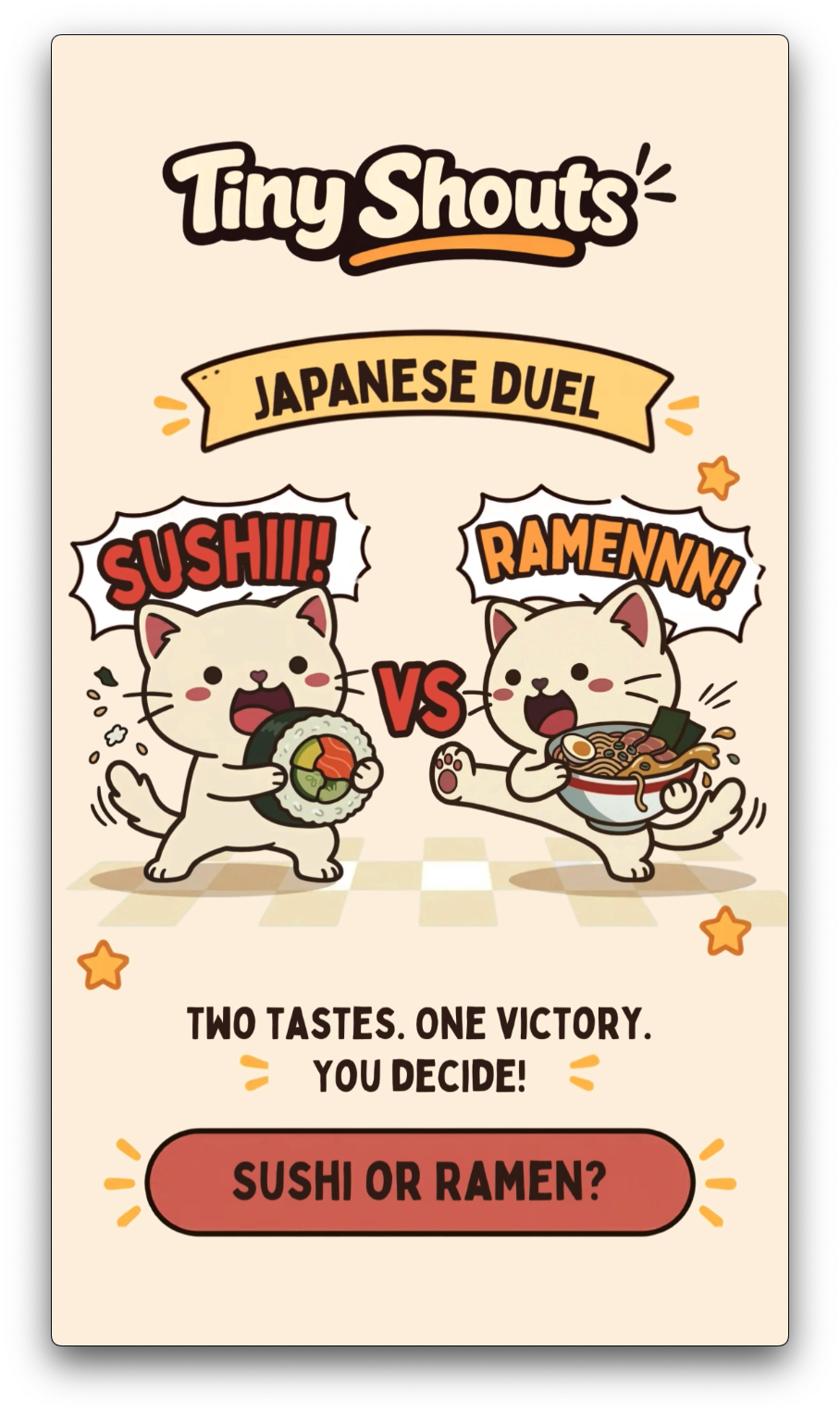 Tiny Shouts Sushi and Ramen kittens in the Japanese Duel